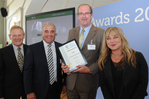 Guest speaker, leading independent environmentalist Chris Baines, MFL Managing Director Kevin McParland, Will Bond of Alaska Environmental Contracting and ceremony host, actress Helen Lederer (L-R)